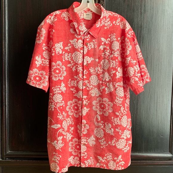 🌴 Vans Red & White Hawaiian Print Men’s Shirt 🌴 - Picture 5 of 8